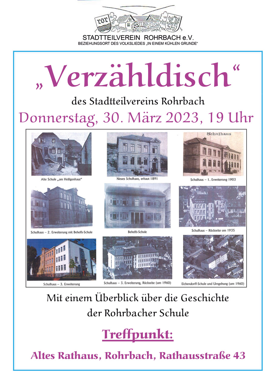 Collage aus neuen Fotos, die Gebäude und Gebäudezustände zeigen, in denen die Rohrbacher Schule war (Am Heiligenhaus, Eichendorffgrundschule)