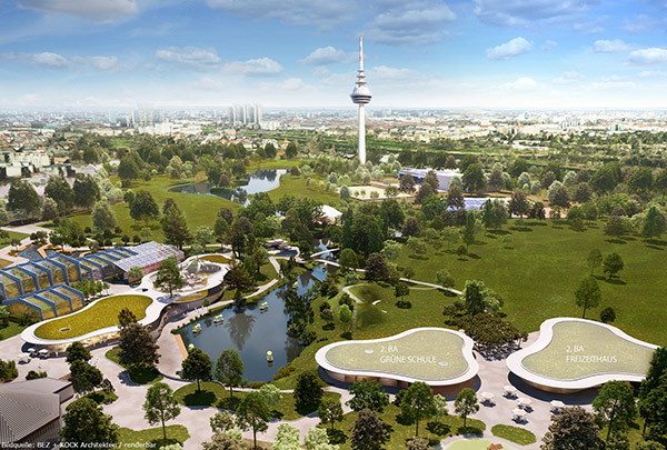 Gelände der Bundesgartenschau, Luftaufnahme.