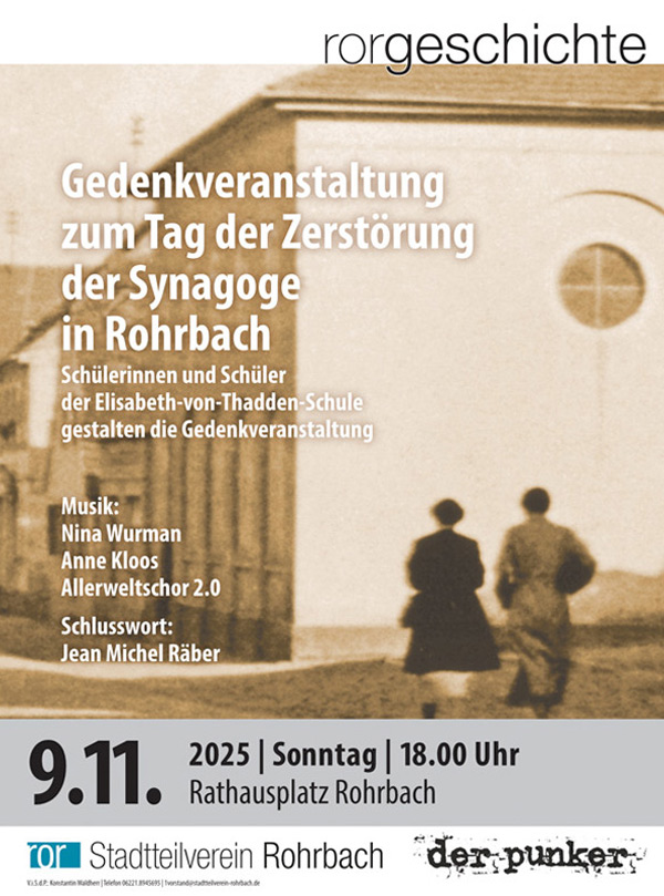Plakat zur Veranstaltung mit historischer Fotografie der Synagoge vor der Zerstörung.